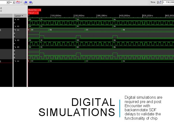 DIGITAL SIMULATIONS Digital simulations are required pre and post Encounter with backannotate SDF delays