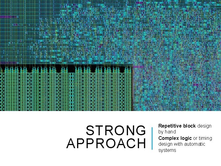 STRONG APPROACH Repetitive block design by hand Complex logic or timing design with automatic