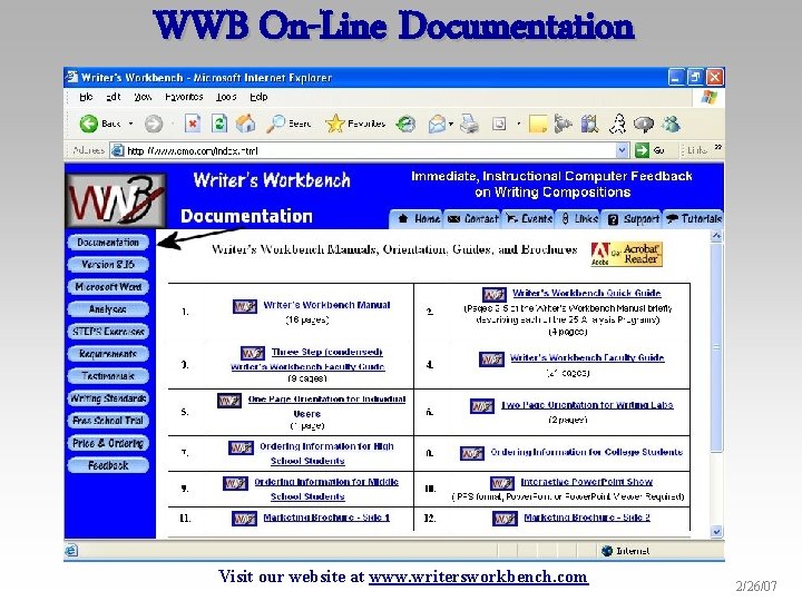 WWB On-Line Documentation Visit our website at www. writersworkbench. com 2/26/07 