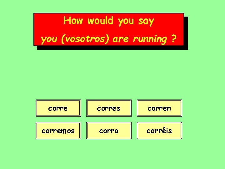 How would you say you (vosotros) are running ? corres corren corremos corro corréis