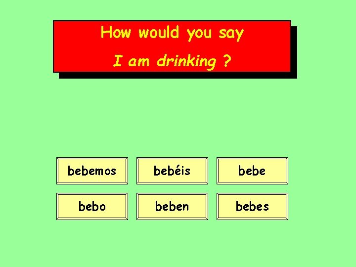 How would you say I am drinking ? bebemos bebéis bebe bebo beben bebes