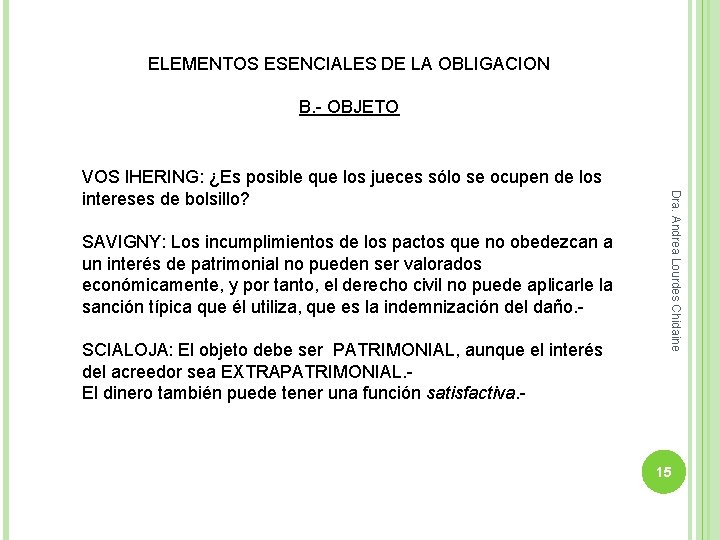 ELEMENTOS ESENCIALES DE LA OBLIGACION B. - OBJETO SAVIGNY: Los incumplimientos de los pactos