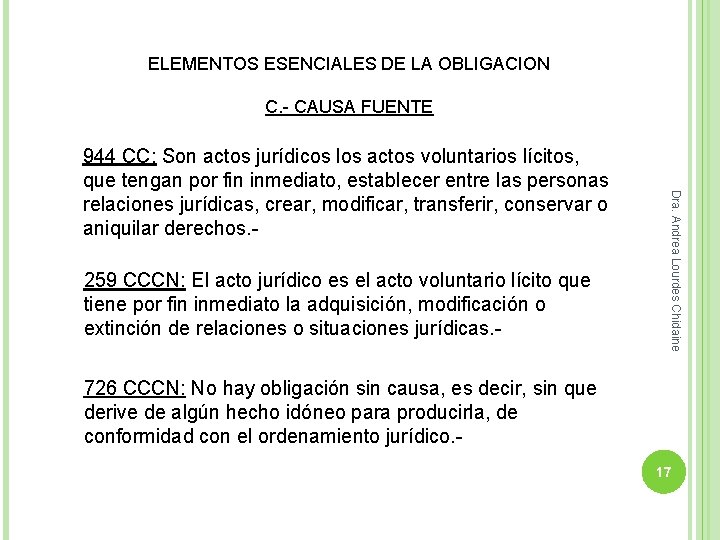 ELEMENTOS ESENCIALES DE LA OBLIGACION C. - CAUSA FUENTE 259 CCCN: El acto jurídico