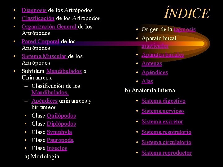  • Diagnosis de los Artrópodos • Clasificación de los Artrópodos • Organización General