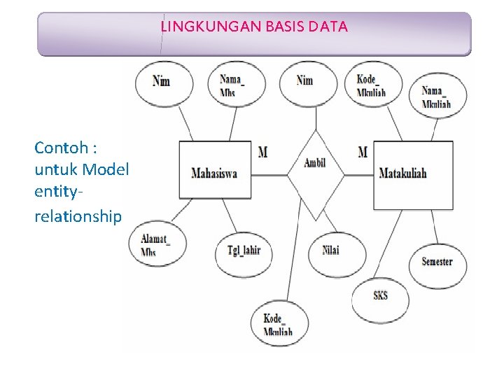 LINGKUNGAN BASIS DATA Contoh : untuk Model entityrelationship 