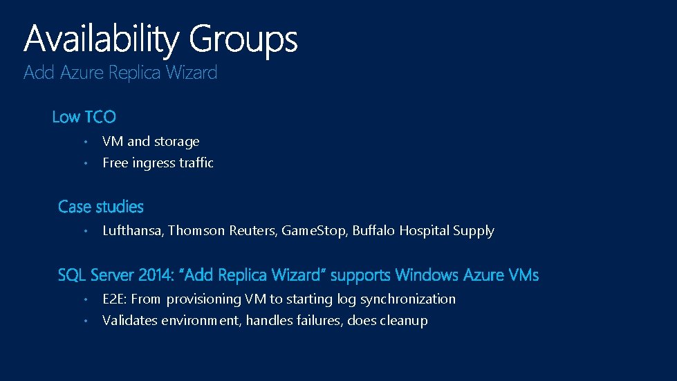 Add Azure Replica Wizard • VM and storage • Free ingress traffic • Lufthansa,