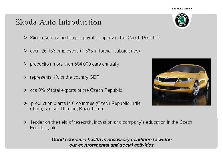 SIMPLY CLEVER Skoda Auto Introduction Ø Skoda Auto is the biggest privat company in