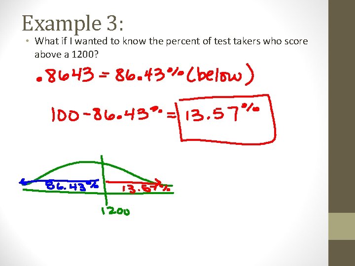 Example 3: • What if I wanted to know the percent of test takers