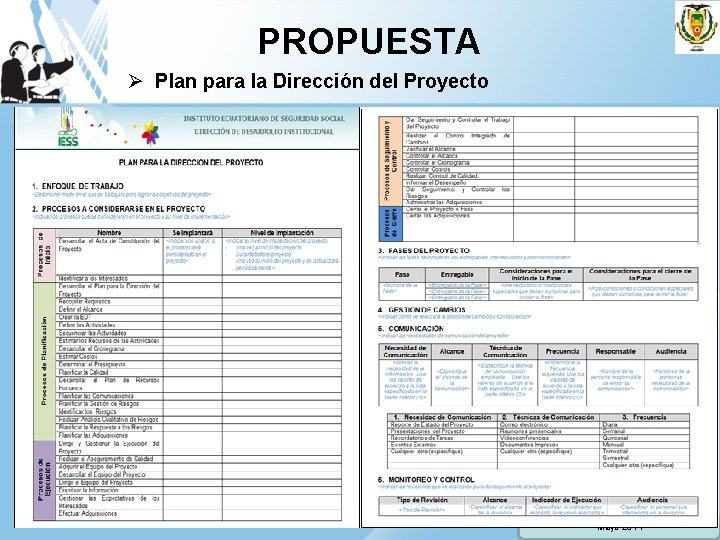 PROPUESTA Ø Plan para la Dirección del Proyecto Mayo 2014 