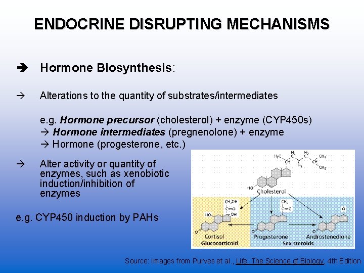 ENDOCRINE DISRUPTING MECHANISMS Hormone Biosynthesis: Alterations to the quantity of substrates/intermediates e. g. Hormone