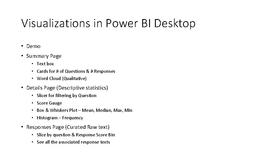 Visualizations in Power BI Desktop • Demo • Summary Page • Text box •
