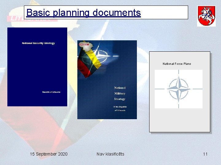 Basic planning documents National Force Plans 15 September 2020 Nav klasificēts 11 
