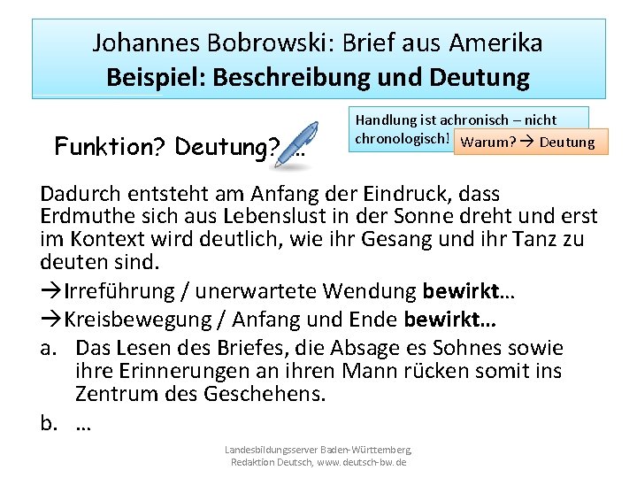 Johannes Bobrowski: Brief aus Amerika Beispiel: Beschreibung und Deutung Funktion? Deutung? … Handlung ist