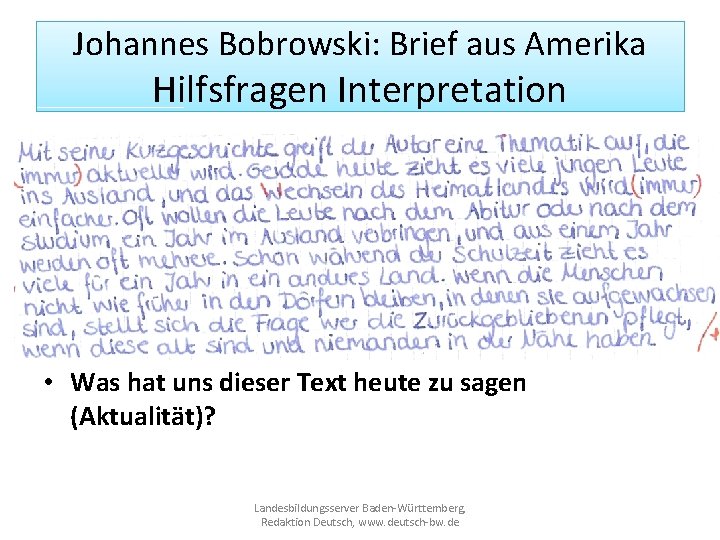 Johannes Bobrowski: Brief aus Amerika Hilfsfragen Interpretation • Welchen Eindruck habt ihr von der