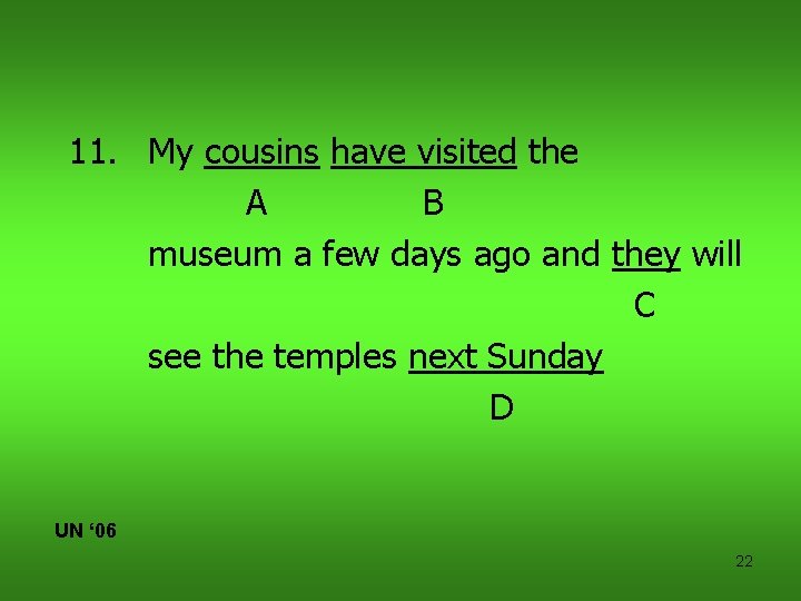 11. My cousins have visited the A B museum a few days ago and