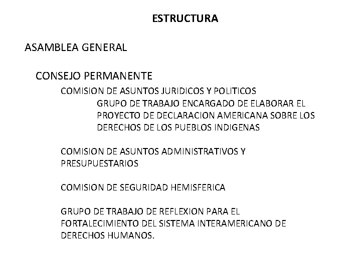 ESTRUCTURA ASAMBLEA GENERAL CONSEJO PERMANENTE COMISION DE ASUNTOS JURIDICOS Y POLITICOS GRUPO DE TRABAJO