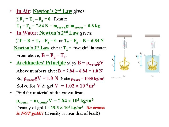  • In Air: Newton’s 2 nd Law gives: ∑Fy = T 1 –