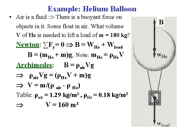 Example: Helium Balloon • Air is a fluid There is a buoyant force on