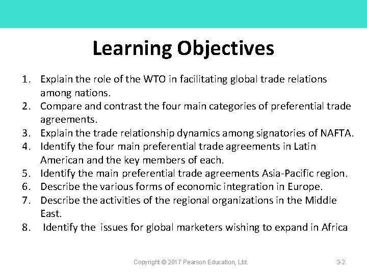 Learning Objectives 1. Explain the role of the WTO in facilitating global trade relations