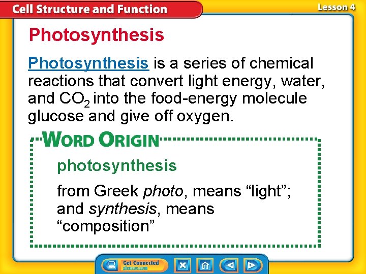 Photosynthesis is a series of chemical reactions that convert light energy, water, and CO