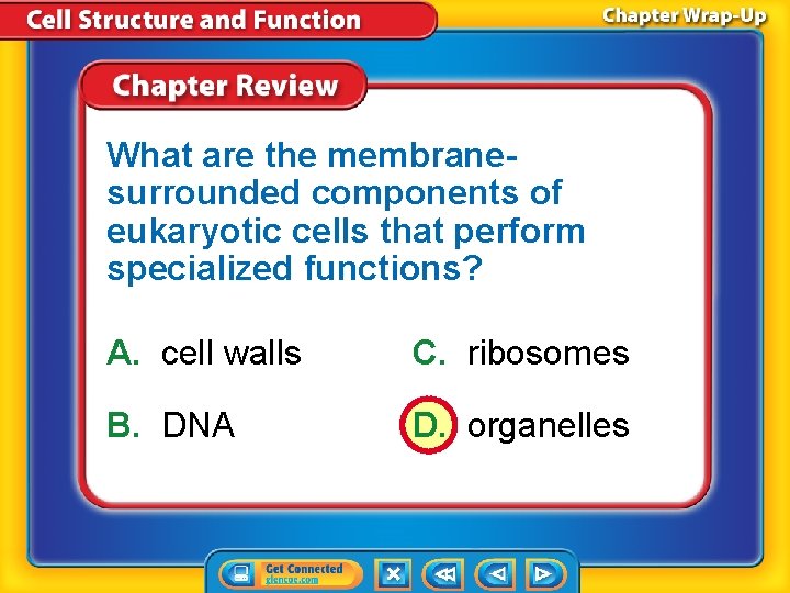 What are the membranesurrounded components of eukaryotic cells that perform specialized functions? A. cell