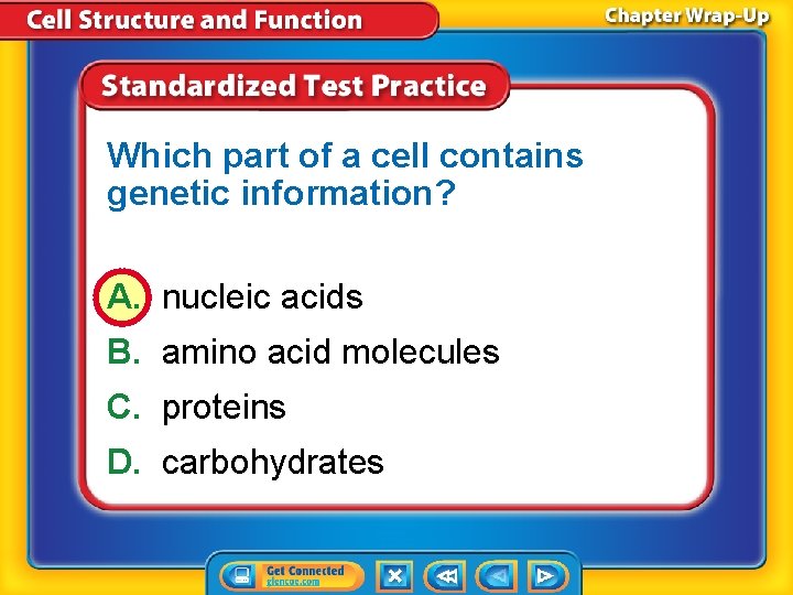 Which part of a cell contains genetic information? A. nucleic acids B. amino acid