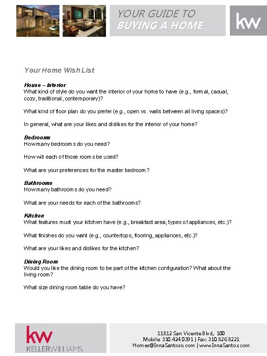 YOUR GUIDE TO BUYING A HOME Your Home Wish List House – Interior What