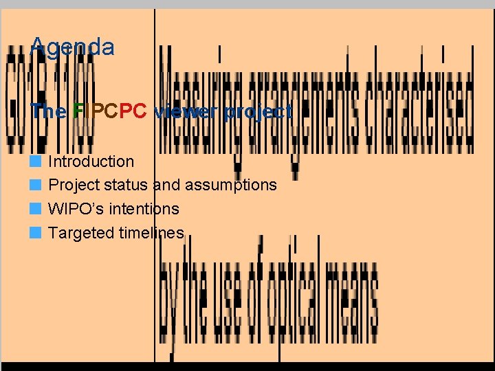 Agenda The FIPCPC viewer project Introduction Project status and assumptions WIPO’s intentions Targeted timelines