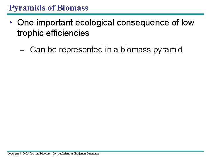 Pyramids of Biomass • One important ecological consequence of low trophic efficiencies – Can