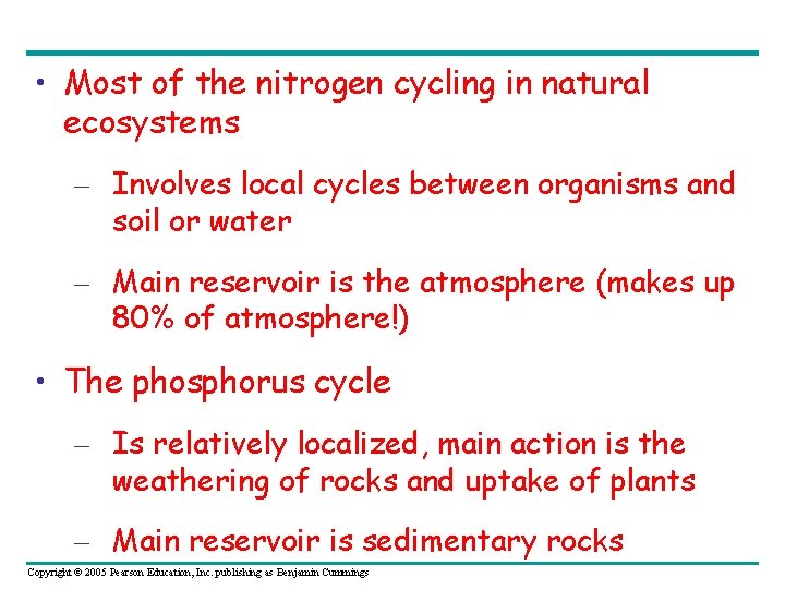  • Most of the nitrogen cycling in natural ecosystems – Involves local cycles