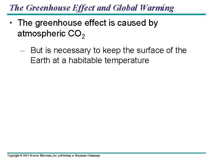 The Greenhouse Effect and Global Warming • The greenhouse effect is caused by atmospheric
