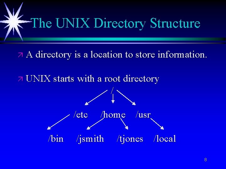 The UNIX Directory Structure ä A directory is a location to store information. ä