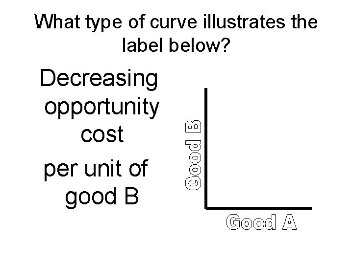 What type of curve illustrates the label below? Decreasing opportunity cost per unit of What type of curve illustrates the label below? Decreasing opportunity cost per unit of