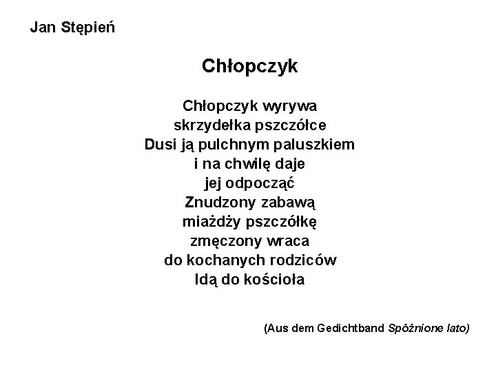 Jan Stępień Chłopczyk wyrywa skrzydełka pszczółce Dusi ją pulchnym paluszkiem i na chwilę daje