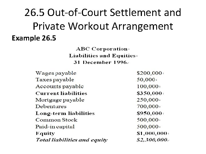 26. 5 Out-of-Court Settlement and Private Workout Arrangement Example 26. 5 