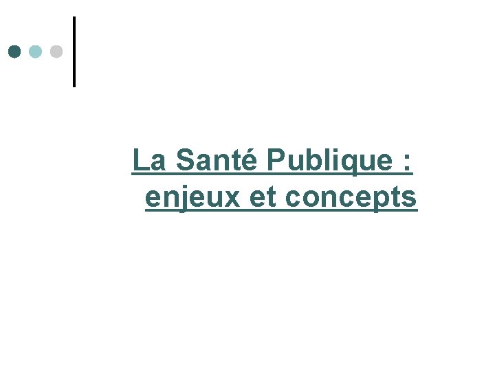 La Santé Publique : enjeux et concepts 