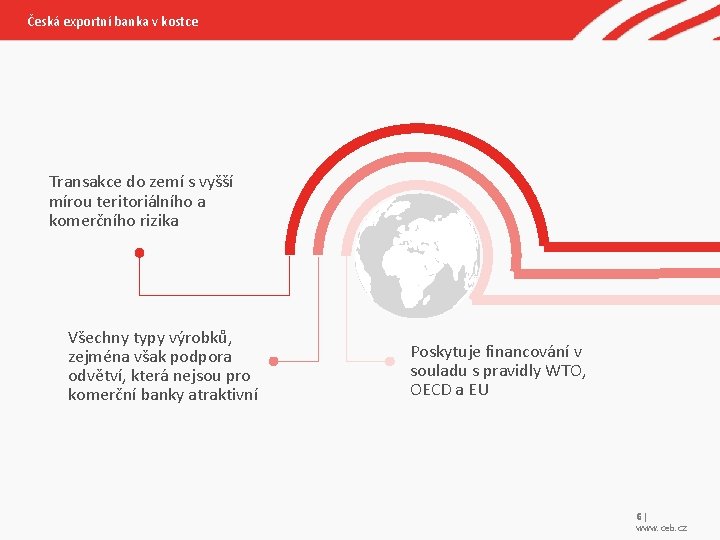 Česká exportní banka v kostce Transakce do zemí s vyšší mírou teritoriálního a komerčního