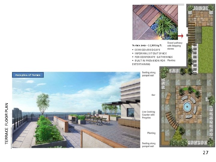 Terrace area – 12, 500 sq. ft. § SEMI COVERED CAFE § INFORMAL SIT