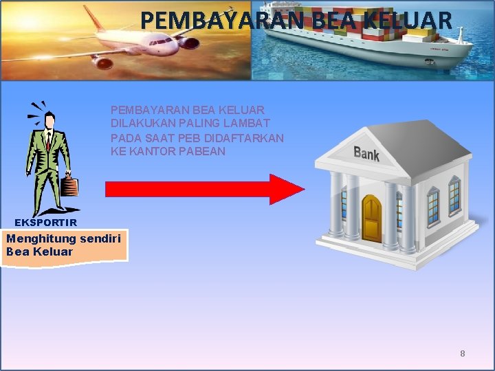 PEMBAYARAN BEA KELUAR DILAKUKAN PALING LAMBAT PADA SAAT PEB DIDAFTARKAN KE KANTOR PABEAN EKSPORTIR