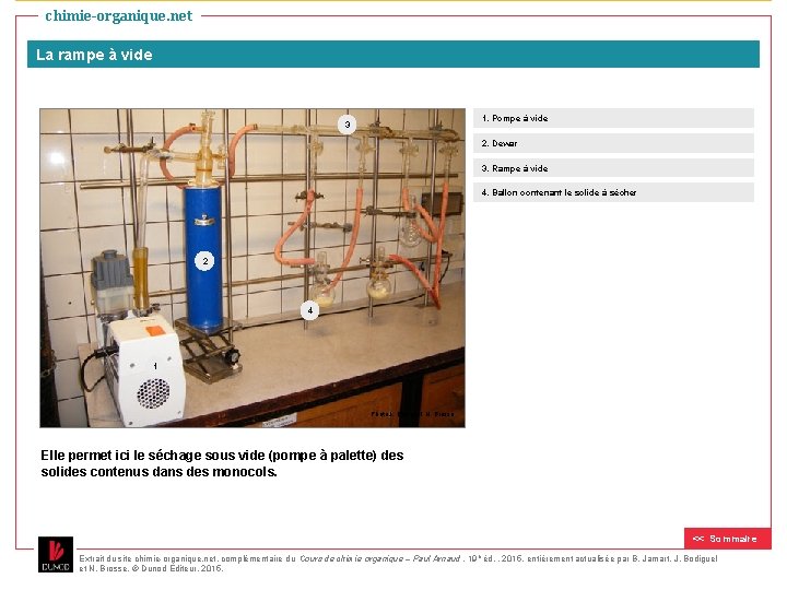 chimie-organique. net La rampe à vide 1. Pompe à vide 3 2. Dewar 3.