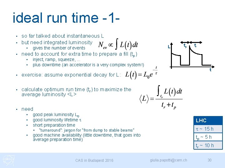 ideal run time -1 • • so far talked about instantaneous L but need