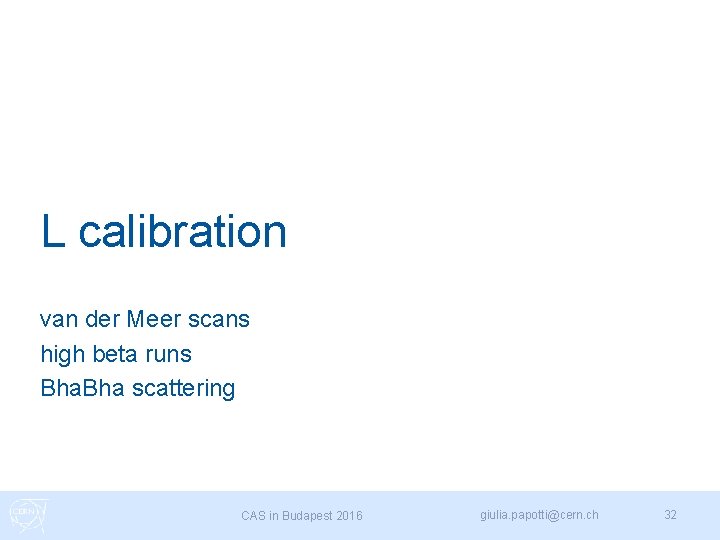 L calibration van der Meer scans high beta runs Bha scattering CAS in Budapest