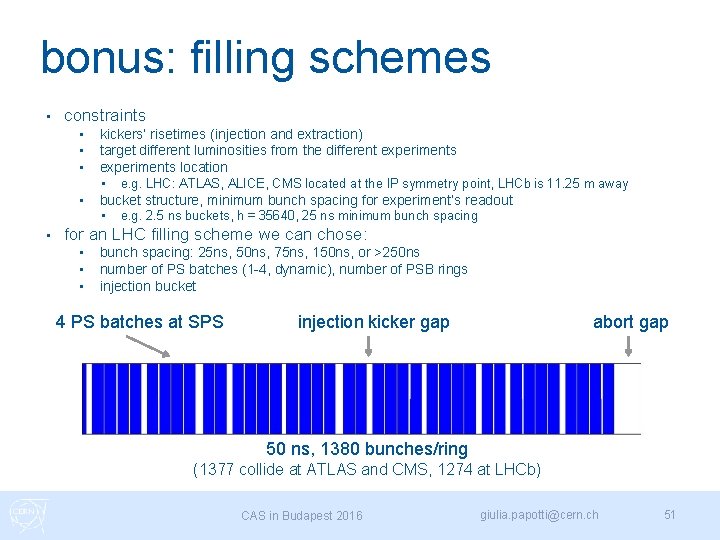 bonus: filling schemes • constraints • • • kickers’ risetimes (injection and extraction) target