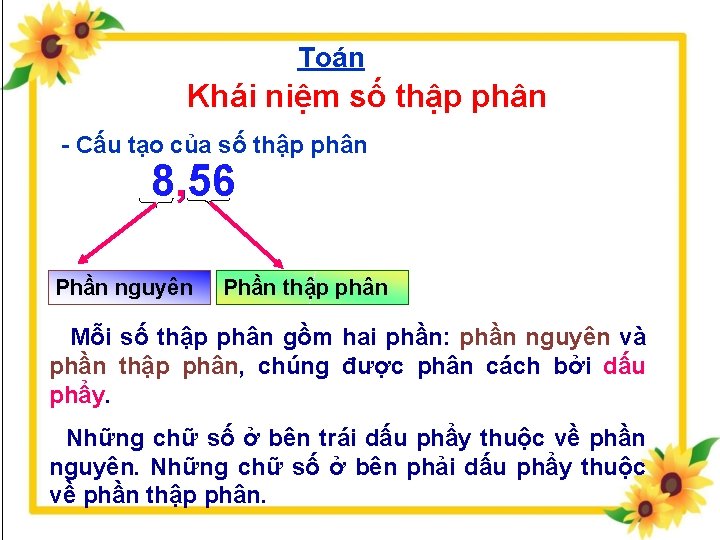 Toán Khái niệm số thập phân - Cấu tạo của số thập phân 8,