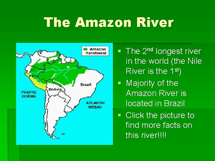 The Amazon River § The 2 nd longest river in the world (the Nile
