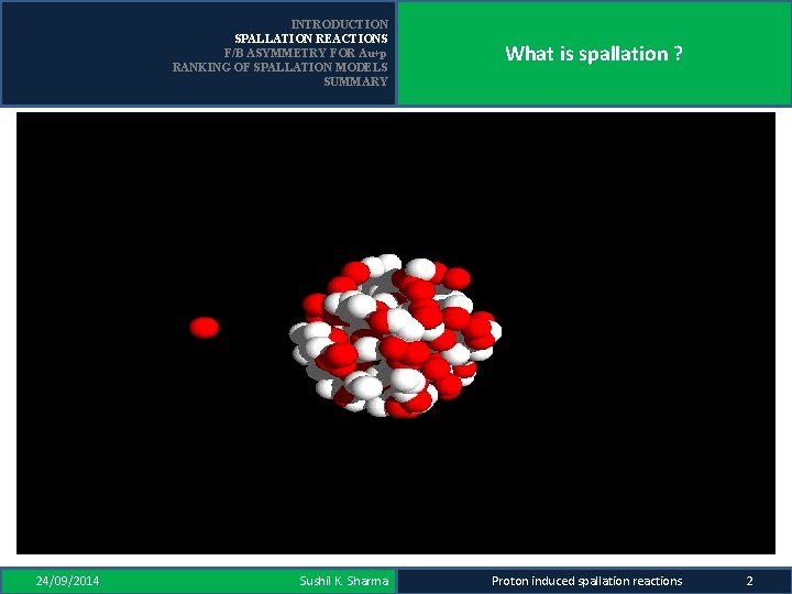 24/09/2014 INTRODUCTION SPALLATION REACTIONS F/B ASYMMETRY FOR Au+p RANKING OF SPALLATION MODELS SUMMARY What