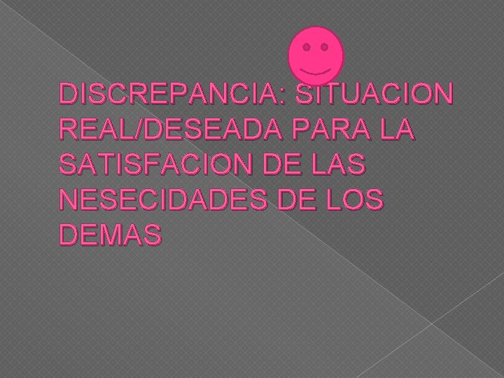 DISCREPANCIA: SITUACION REAL/DESEADA PARA LA SATISFACION DE LAS NESECIDADES DE LOS DEMAS 