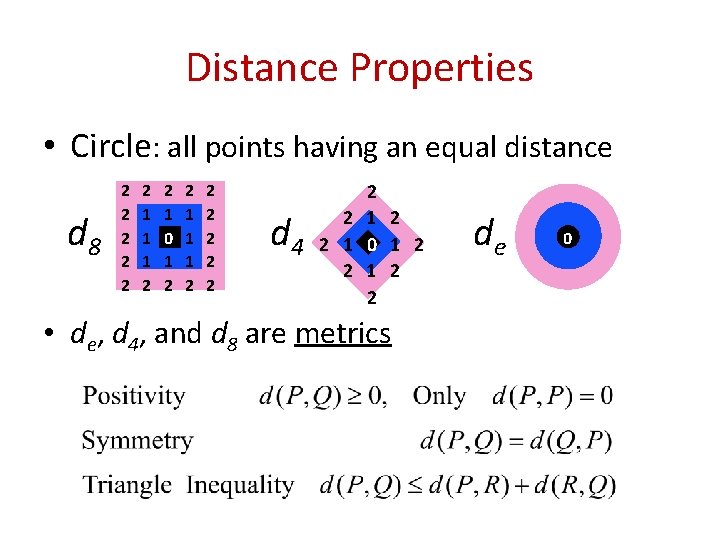 Distance Properties • Circle: all points having an equal distance d 8 2 2