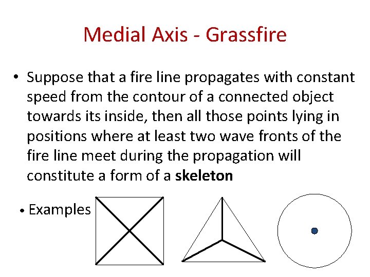 Medial Axis - Grassfire • Suppose that a fire line propagates with constant speed