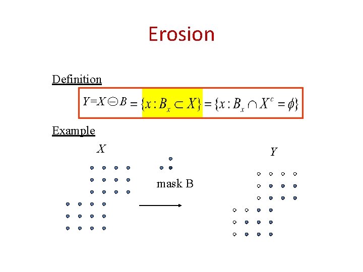 Erosion Definition Y=X _ B Example X Y mask B 
